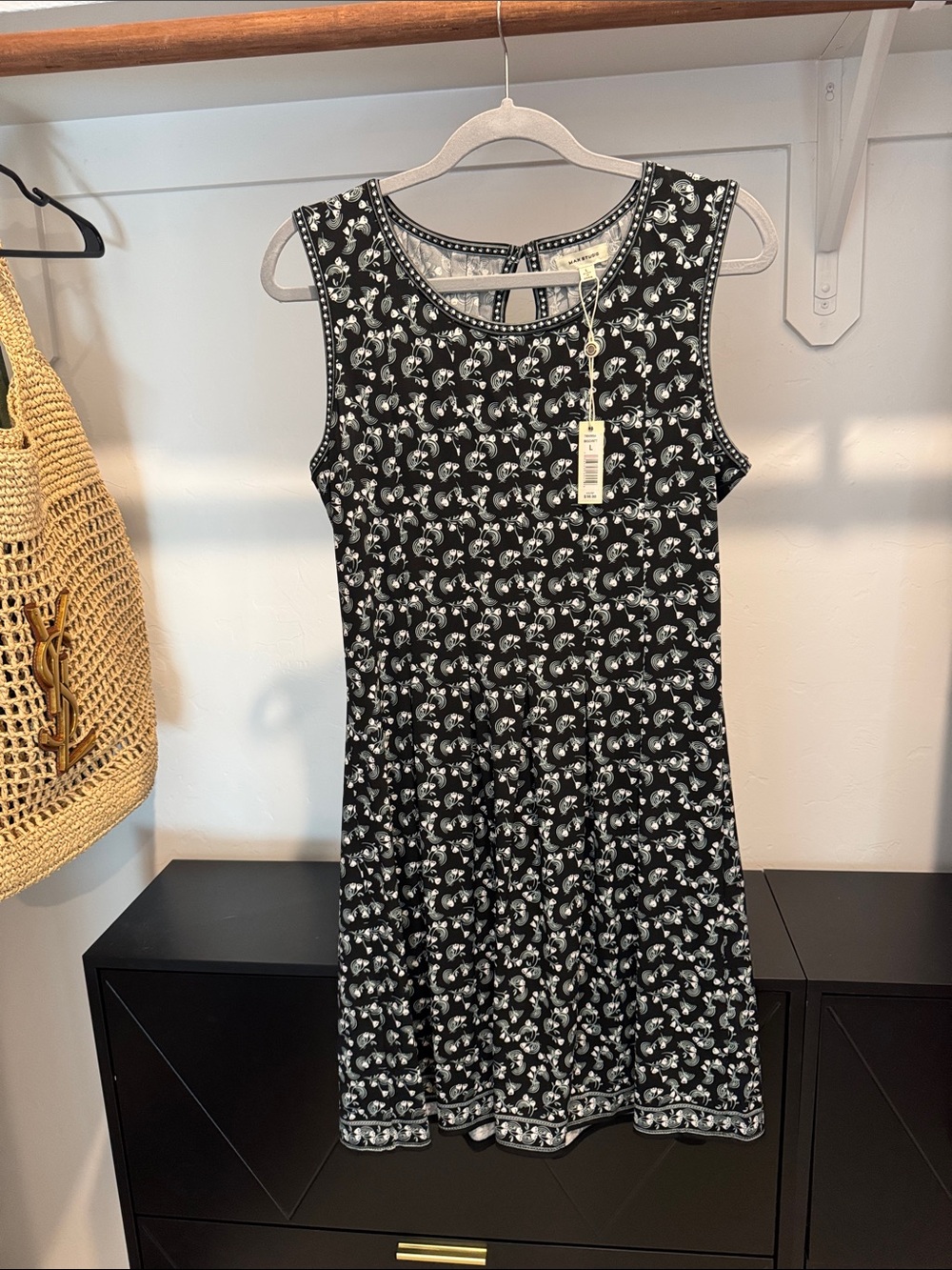 Max Studio Sleeveless Black Floral A-Line Dress